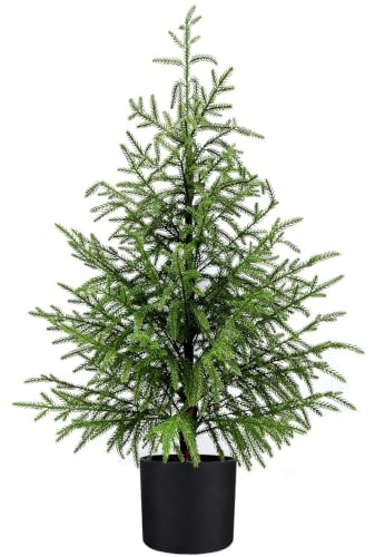ENVEN Künstlicher Norfolk-Kiefern-Weihnachtsbaum, fühlt Sich echt an, mit schwarzem Topf, realistische Innendekoration, für Weihnachtseingang, Wohnzimmer und Büro, 91 cm