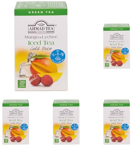 Ahmad Tea Mango & Lychee Cold Brew | Green Tea - 20 Teabag Sachets (Pack of 5)