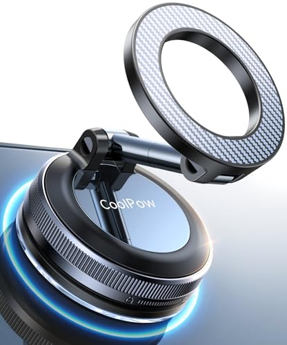 Coolpow for Magsafe Car Mount Vacuum Magnetic Phone Holder for Cars【Greater Stability】 Car Phone Holder for Car Accessories for Women Men Dash Mounting Frames for iPhone 17 16 15 14 & Samsung