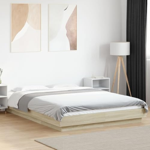 Frdhee Schlafsofa Futonbett, Bettgestell -Eiche 140x200 cm Holzwerkstoff, Großer Stauraum, Leicht zu Montieren und Stabil