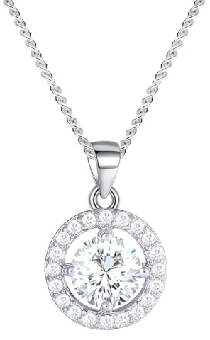 Löb 925 Silber Kette Zirkonia Stein Solitär Anhänger Rund Tropfen Diamant Damen Halskette Steinanhänger Strass Glitzer Brautschmuck Ring Ringanhänger
