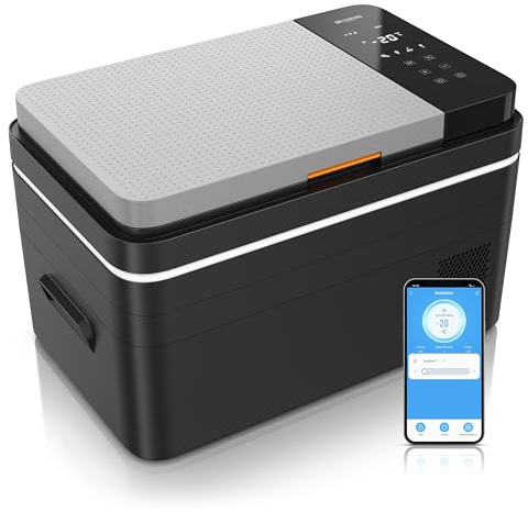 Brandson - Kompressor Kühlbox elektrisch – 30 Liter – App Steuerung Bluetooth Tuya Smart – Autokühlbox - 230 V und 12/24 V - Gefrierbox Gefriertruhe Kühlung bis -20°C – ECO Modus – Auto Camper LKW