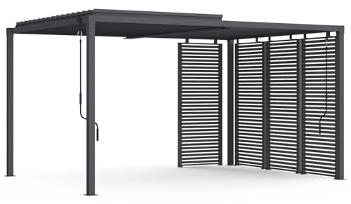 IDMarket - Pérgola bioclimática con láminas orientables de acero 3x4 M con persianas horizontales gris antracita