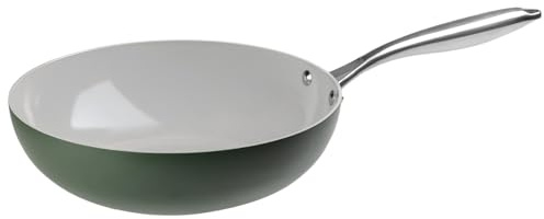 Prochef 28cm Ceramic Non Stick Induction Wok, PFAS-Free Aluminium Stir Fry Pan, Green