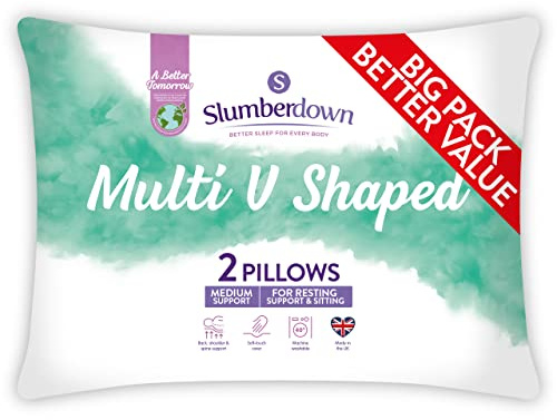 Slumberdown Pregnancy V Shaped Pillows with Pillowcase 2 Pack - Orthopedic Support for Maternity, Reading & Sitting Up in Bed | UK-Made, Non-Allergenic Cover & Washable (84 x 35cm)