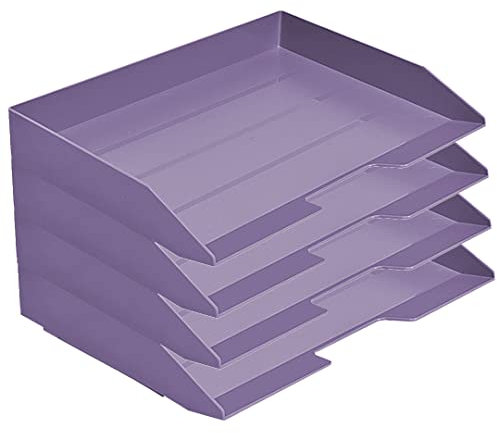 Acrimet Corbeille à Courrier Empilable, Format Paysage, Organiseur de Bureau pour Papier et Document A4, Plastique Résistant (Couleur Violet) (Lot de 4)