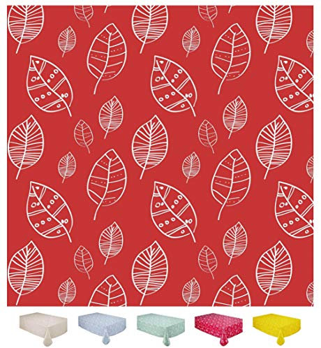 Wachstuch Tischdecke Abwaschbar Eckig 140 x 180 cm Blätter Rot