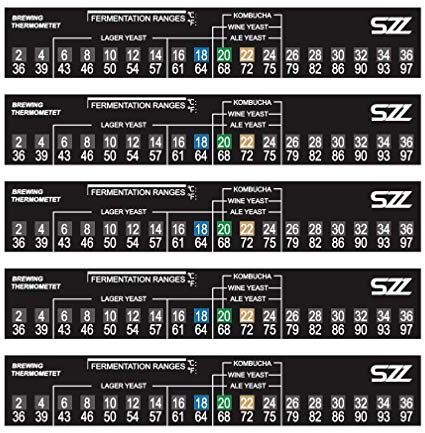 5 Pack Stick on Thermometer for Home Brew 2C TO 36C Beer Spirits Wine Temperature