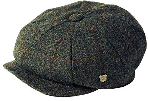 Failsworth Millinery Carloway Harris Tweed Baker Boy Cap (Latest Version) in Pattern 2018 - Grey, Size: Small (55cm)