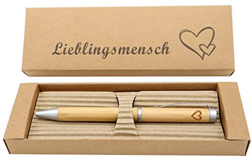 MORWE – Nachhaltiger Kugelschreiber mit Gravur/Herzgravur & Geschenkbox Lieblingsmensch/Holzkugelschreiber mit Gravur/Bambus Kugelschreiber/Holzkugelschreiber als Ökologische Geschenke