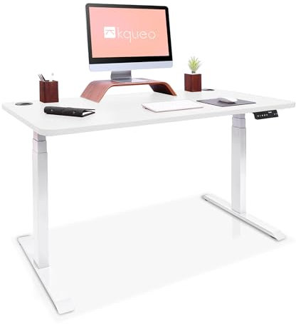 Kqueo Bureau Assis Debout 160x80 cm, Dynamic, Bureau Réglable en Hauteur électrique 66-128cm, 2 Moteurs, Panneau Digital à Fonctions Mémoire, Système Anticollision, Charge 130kg (Blanc)