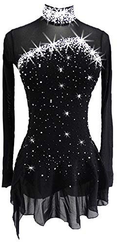 LIUHUO Eiskunstlaufkleid Mädchen Teens Schwarz Schlittschuh Wettkampf Tanzkostüm Damen, Schwarz, XL