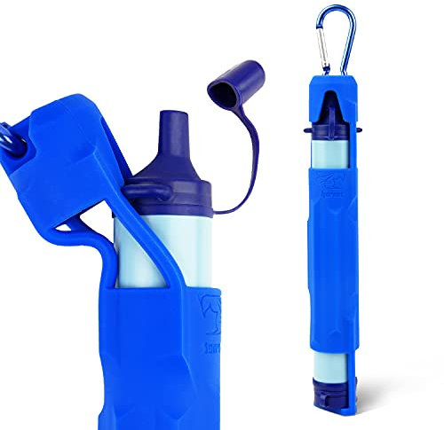 Custodia in silicone progettata per LifeStraw Personal Water Filter Straw - Cannuccia per purificazione dell'acqua Accessori include moschettone, compatibile con filtro dell'acqua personale (blu)