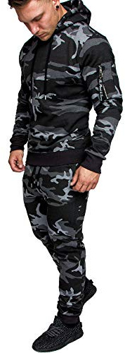Amaci&Sons Herren Cargo Stil Sportanzug Jogginganzug Trainingsanzug Sporthose+Hoodie 1003