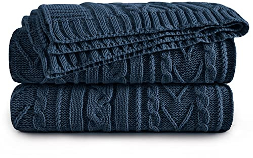Aormenzy Überwurfdecke, Zopfmuster, Übergröße, 152,4 x 203,2 cm, superweich, bequem, Strickdecke Decken für Couch, Bett, Sofa, Doppelbett, Marineblau