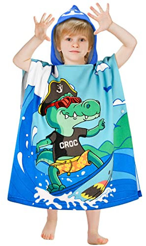 BTNEEU Badeponcho Kinder Badetücher mit Kapuze Krokodil Poncho Handtücher Mikrofaser Strandtücher Duschtücher Ultra Saugfähig Bademantel Schwimmen Handtuch Surfponcho für Jungen Mädchen 2-6 Jahre