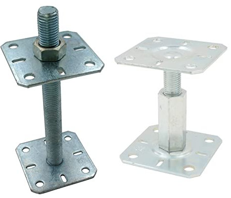 BRESKO Pfostenträger höhenverstellbar Stützenfuß Pfostenschuh Pfostenanker Schwerlast-Träger Pfostenfuß verzinkt (100/100 mm - M24)