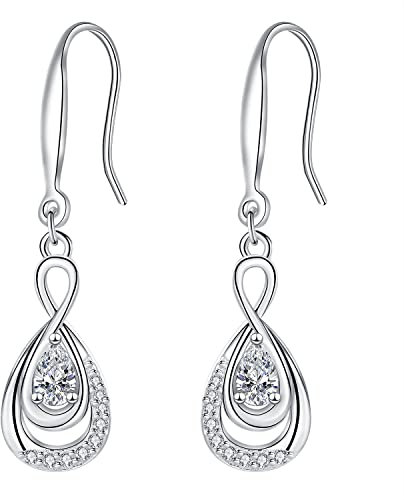 Hifeeled Unendlichkeit Ohrringe Damen 925 Sterling Silber Ohrhänger Ohrringe mit Zirkonia für Frauen Original Schmuck Geschenk
