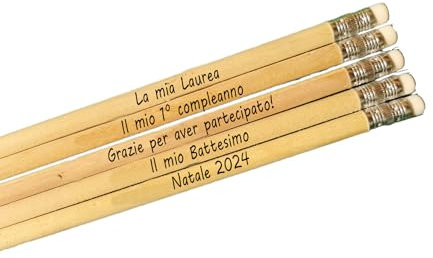 50 Pezzi Matite in Legno Grafite con Gomma di Colore Naturale Arancione Rosso Fucsia e Bianco Incisione Laser Personalizzata [TEMPERATE]