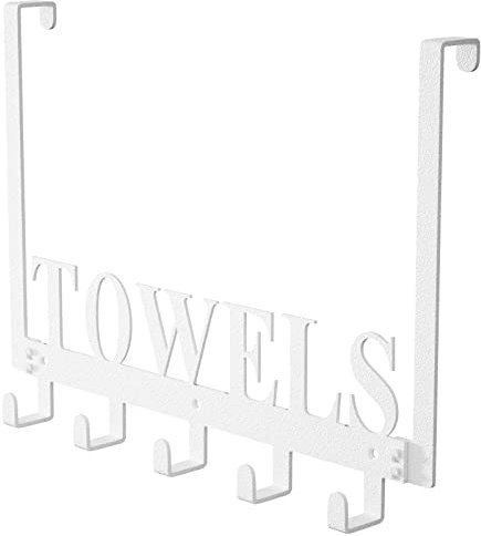 Joyoldelf Over Door Hooks Hanger, Door Hooks Without Drilling, Door Hanger for Hanging Coats, Towels, Hats, Clothes, for Bedroom, Bathroom, Living Room, Kitchen Door - with 5 Hooks (White)