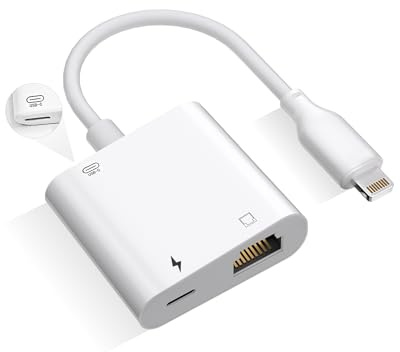 Lightning to Ethernet Adapter with Charging，[Apple MFi Certified] RJ45 to Lightning Ethernet LAN Network Adapter, Compatible with iPhone 14 13 12 11/iPad，Supports 100Mbps High Speed Ethernet Network