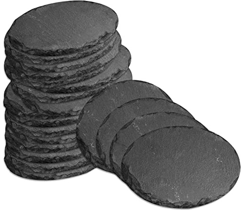 mtb more energy 20er Set Schiefer Schilder Täfelchen - 10x7 cm - Oval - zum selbst Beschriften für Garten, Haushalt, Basteln, Geschenke