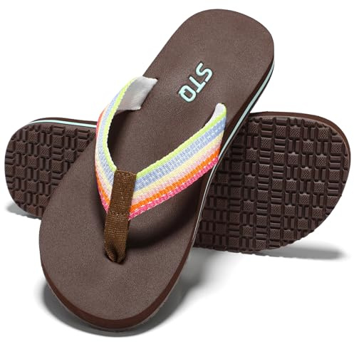 STQ Womens Beach Flip Flops Arch Support Sandals Coffee Multi Size 8
