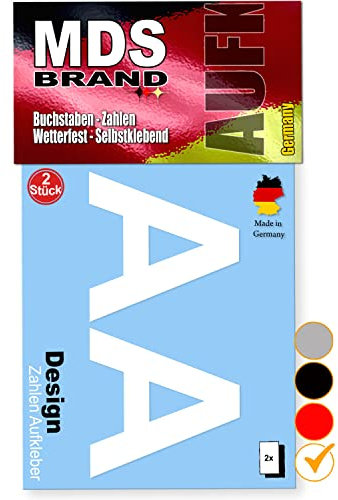 MDS Brand 5cm Design Buchstaben Aufkleber Selbstklebende Klebebuchstaben | Wetterfest Alphabet zum Aufkleben für Briefkasten, Vinyl Buchstaben für Außen & Innen (Weiss, A)