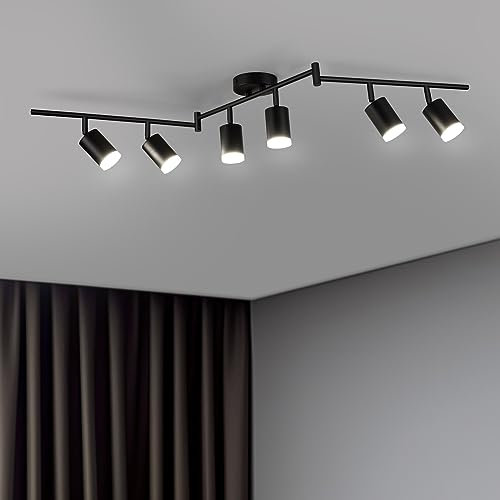 BOJIM Deckenstrahler 6 Flammig Lampe, LED Strahler Deckenleuchte Schwarz, Decke GU10 Spot Deckenlampe Schwenkbar Modern Light, für Küche Wohnzimmer Flur Innen Ceiling Büro, Ohne Leuchtmittel
