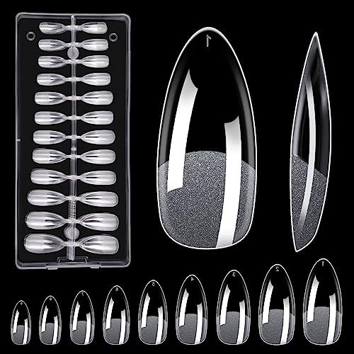 240 PCS Clear Acrylic Nail Tips - Short Almond Nail Tips Half Matte No File Full Cover Almond Shaped, Artificial Fake Art Nails Tips 10 Sizes
