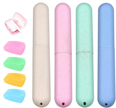 Scettar 4Pz Custodia di Plastica per Spazzolini e 4Pz Protezioni per la Testina dello Spazzolino da Denti,Antipolvere Porta Spazzolini da Viaggio per Casa, Campeggio, Viaggi