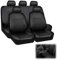 Universal Leather Autositzbezüge, Auto-Schonbezüge für die Vordersitze & Rückbank mit Airbag, 9 Stück Universelles Auto-Innenausstattungs-Set für die meisten Autos, Limousinen, SUVs und LKWs (Schwarz)