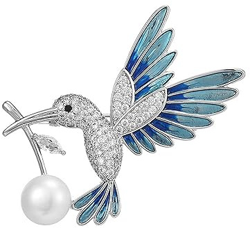 JadeAngel Brosche Pins für Frauen Mode Blau Kolibri Brosche mit Süßwasserperle Schmuck, Messing, Zirkonia