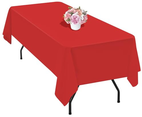 1 Packung rote Polyester-Tischdecke für 1,8 m große rechteckige Tische, 153 x 260 cm Polyester-Stoff-Tischdecke, knitterfrei, waschbar, für Hochzeit, Geburtstag, Party, Bankette, Dekoration