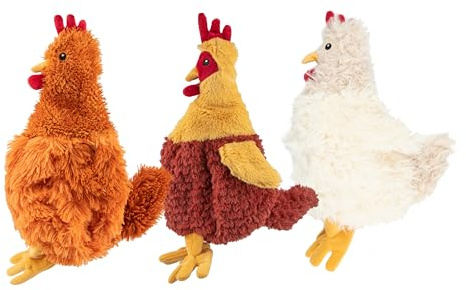 Best Pet Supplies Hundespielzeug aus Plüsch, für interaktives Spielen, für Welpen und Senioren, buntes Huhn-Spielzeug-Form, niedlich und kuschelig – Knisterhuhn-Bündel (Braun, Beige, Weinrot)