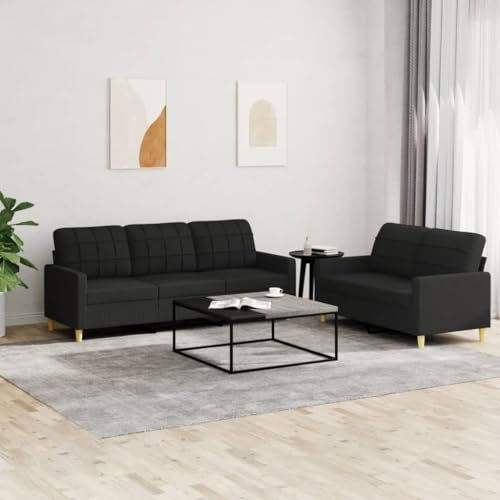 Homgoday 2-TLG. Sofagarnitur mit Kissen Sofa Couch Gästesofa Lounge Rückenlehnensofa Polstersofa Couch Loungesofa Couchgarnitur Sofas für Wohnzimmer Schlafzimmer Büro Schwarz Stoff