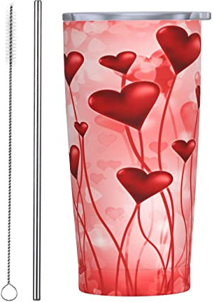 Bicchiere isolato San Valentino Cuore Rosa 3D Amore 20 OZ con coperchi e cannuccia Tazza sottovuoto in acciaio inossidabile Caffè Acqua Tazza da viaggio a tenuta stagna per casa Ufficio Scuola