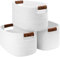 Patvingot Woven Cotton Rope Storage Basket for Shelves,with Detachable Leather Handles for Closet Storage, Laundry Baskets,Toy Towel Storage, Baskets for Bathroom Organizer(White, 3 Pack)