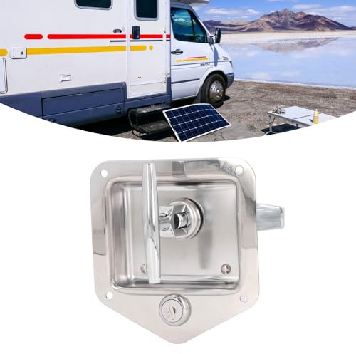 T-Latch Handle Lock, Truck Folding T-Handle Latch, Stainless Steel RV Camper Trailer Tool Box Door Lock Replacement with Keys Gasket Panel Lock HL029 Quick Fastener Utensil Tool Kit