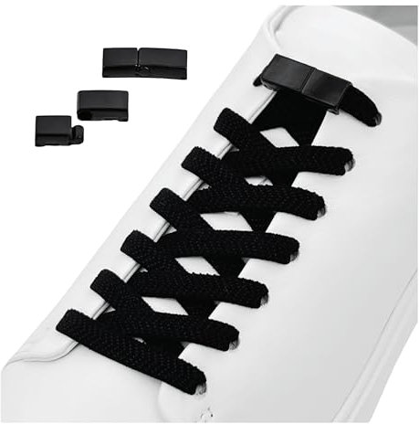 Nounex21 - Premium Elastische Schnürsenkel mit magnetischem Metall-Lock-Verschluss, Set für Schuhe ohne Binden - Schnellschnürsystem für Sneaker (Schwarz, 1-Paar)