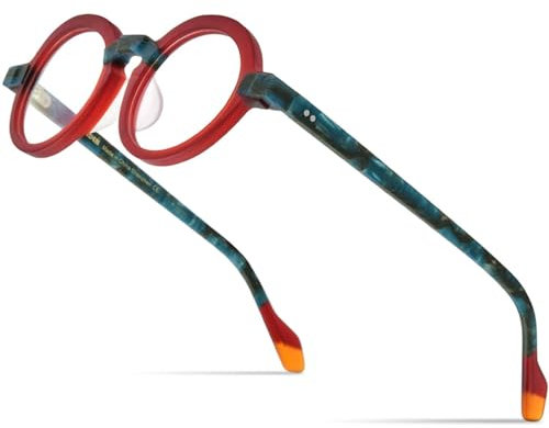 MUTYNE Mehrfarbige Acetat-Brillenfassung für Herren, matt, Retro, rund, für Damen, Brillen, matt, rot, blau, Einheitsgröße