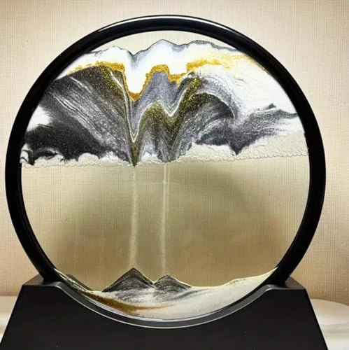 SIMAO TOYS Peinture de Sable Qui coule, Image d'art Verre Rond 3D Paysage de la mer Profonde en Mouvement, décoration de la Maison Cadre (Noir)