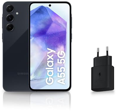 Samsung Galaxy A55 5G, Smartphone Android, 128 Go, Chargeur Secteur Rapide 25W Inclus [Exclusivité Amazon], Smartphone déverrouillé, Bleu Nuit, Version FR