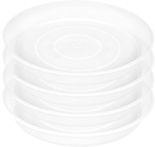 Bleuhome 4 Stück 40,6 cm Pflanzen-Untersetzer (35,8 cm Boden), 4,3 cm tiefe Schale, große tiefe Kunststoff-Blumentöpfe für drinnen und draußen, Bad (40,6 cm, transparent)