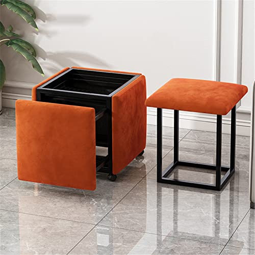 ZYFBD Tabouret empilable 5 en 1 cube avec roulettes, repose-pieds en daim respirant, banc ottoman, canapé cube créatif, orange