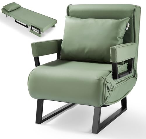 Makika Schlafsessel Schlafsofa Kunstleder Rio 4in1 mit Armlehne - Bettfunktion - Verstellbare Rückenlehne - inkl. Kopfkissen - Bis 200kg - Klappsessel Relaxsessel Sofabett Klappbett Wohnzimmer Grün