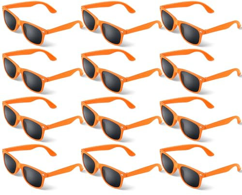 ANPUNAT Lot de 12 lunettes de soleil en vrac pour la plage, la piscine, les voyages, les pique-niques, les fêtes scolaires (orange, 144 mm x 141 mm x 47 mm)