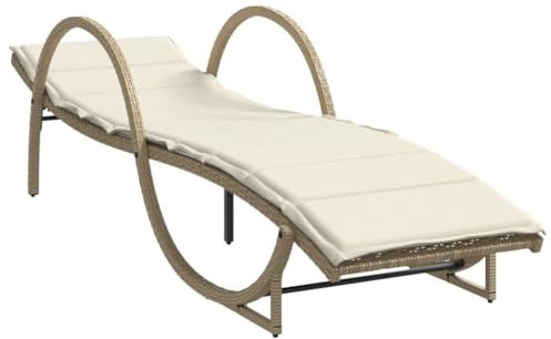 vidaXL Sonnenliege mit Auflage, Gartenliege mit Stahlrahmen, Liegestuhl für Außenbereich, Relaxliege Gartenmöbel, Modern, Beige Poly Rattan