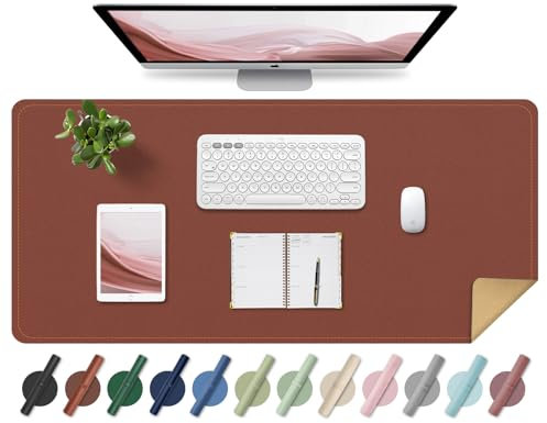 BLESWIN Leder-Schreibtischunterlage, Rutschfeste Große Mausunterlage, Computer- und Laptop-Matte, Schreibtisch-Schreibtischmatte für das Schreiben, Schreibtisch-Blotter-Pads Dekor (Braun, 80x40CM)