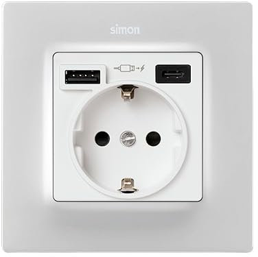 SIMON - Lote enchufe con doble cargador USB C+A 3.1A Quickcharge con marco blanco mate Simon 82 Concept
